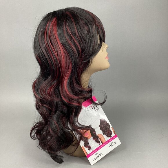 Angel Wig #F1B/118 Off Black Burgundy Long Body Wave Classic Cap Adjustable Synt - Picture 4 of 9